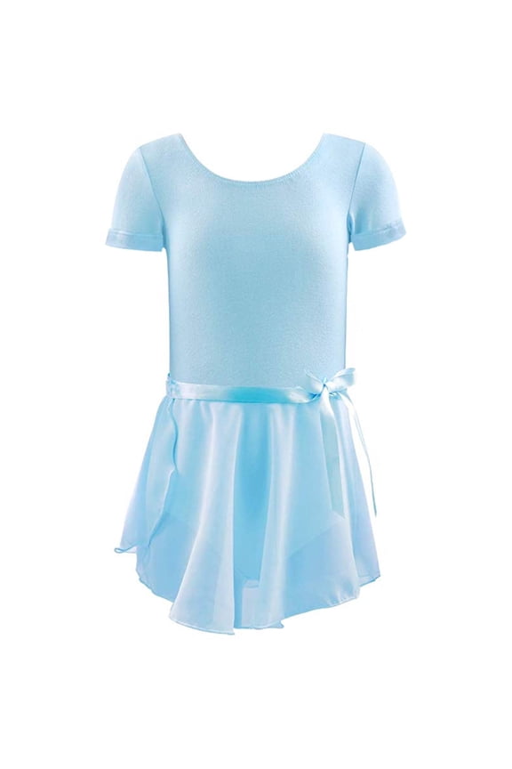 Ballet Leotards for Girls Short Sleeve Toddler Dance Leotard Outfits with Skirt Classic Light Blue 12-13 Years