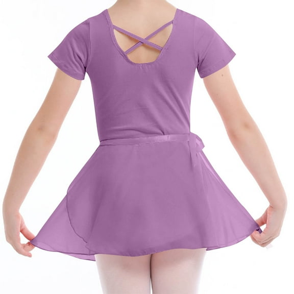 ZACPNCV Ballet Leotards for Girls Short Sleeve Toddler Dance Leotard Outfits with Skirt Classic Purple 6-7 Years