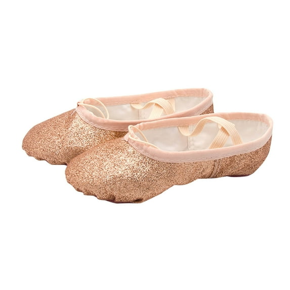 ZACPNCV Ballet Shoes for Girls Satin Ribbons Ballet Slippers Dance Shoes for Perform Dance Yoga Gold 14-15 Years