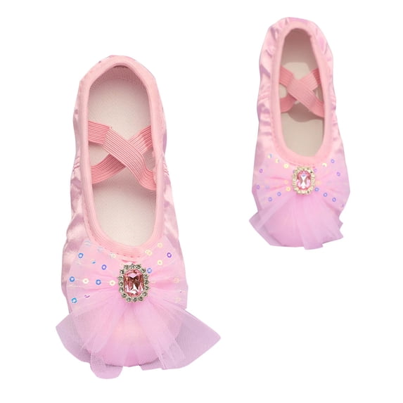 ZACPNCV Ballet Shoes for Girls Satin Ribbons Ballet Slippers Dance Shoes for Perform Dance Yoga Pink 3-4 Years
