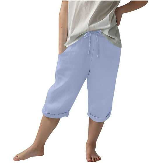 ZACPNCV Bermuda Shorts for Girls Knee Length Kids Summer Casual Beach Solid Elastic Waist Drawstring Straight Leg Long Shorts Sky Blue 6-7 Years