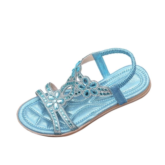 Lovskoo Bohemian Ethnic Rhinestone Flat Sandals for Women Elastic Back Strap Roman Open Toe Summer Casual Dressy Shoes