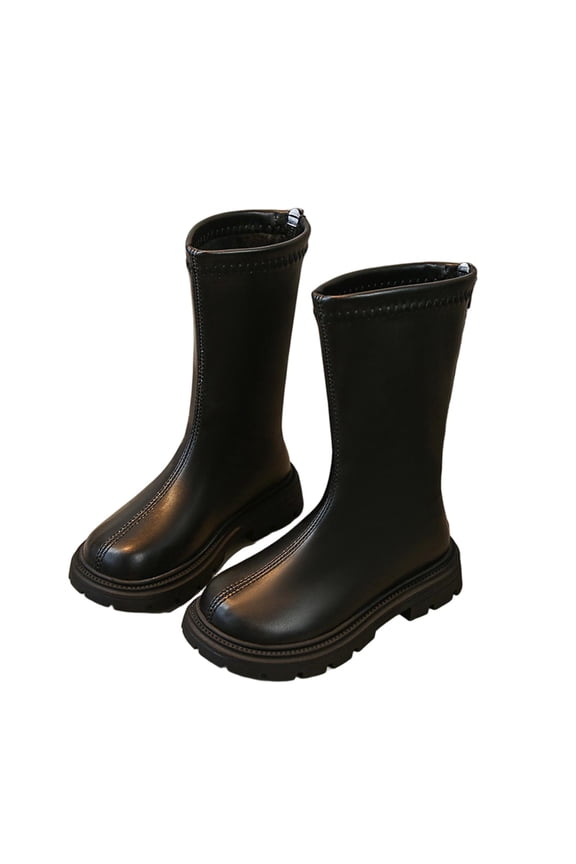 Boots for Girls Fall Shoes Lace Up Riding Boots Mid Calf Boots Cute Boot Pu Leather Waterproof Goth Cowboy Goth Side Black