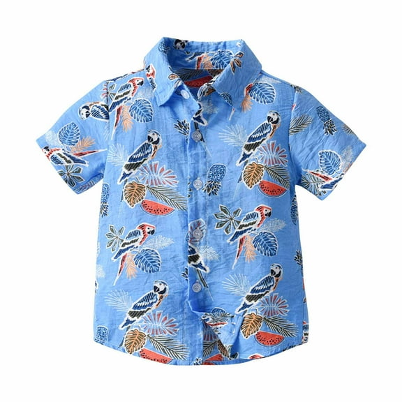 ZACPNCV Boy Girl Hawaiian Shirt Tropical Button Down Blouse Summer Casual Beach Shirt Kid Short Sleeve Tops Blue 4-5 Years