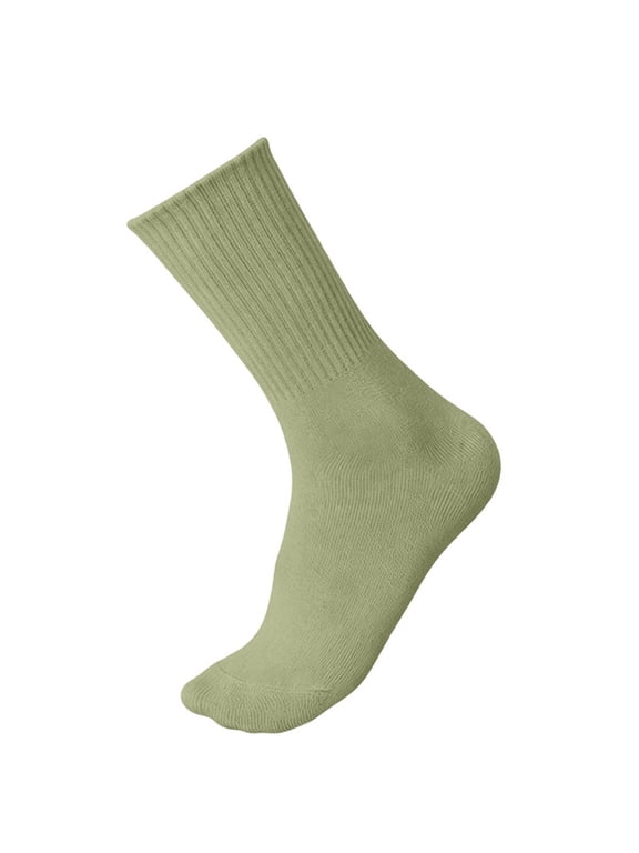 Boy'S Girl'S Ribbed Crew Socks Casual Cotton Blend Mid-Calf Socks Elastic Cuff Non Binding Ankle Socks for Kids 5-13Y A-Olive Green