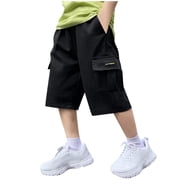 ZACPNCV Boys Baggy Cargo Shorts Straight Leg Cool Shorts Flap Pocket Letter Patched Short Black 12-13 Years