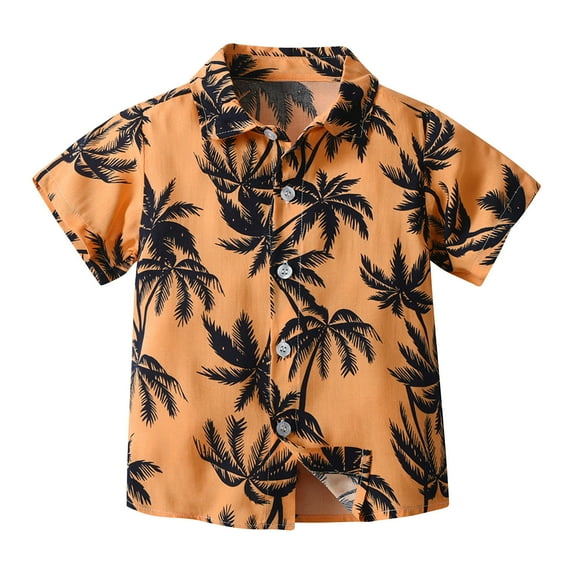 ZACPNCV Boy's Button Down Hawaiian Shirt Short Sleeve Print Tropical Beach Summer Clothes Orange 18-24 Months