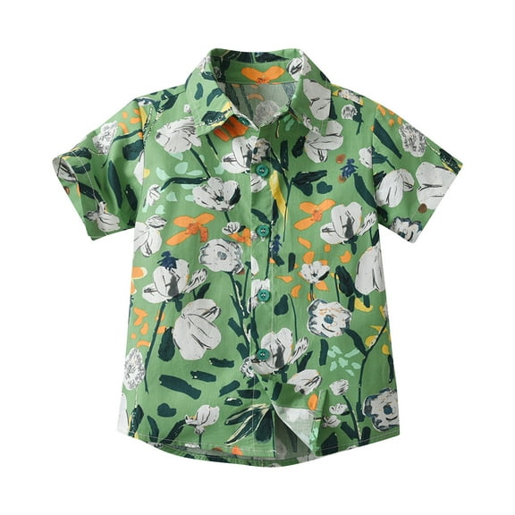 ZACPNCV Boy's Button Down Hawaiian Shirts Short Sleeve Cool Cartoon Print Dress Tops T-Shirt for Kids Green 12-13 Years