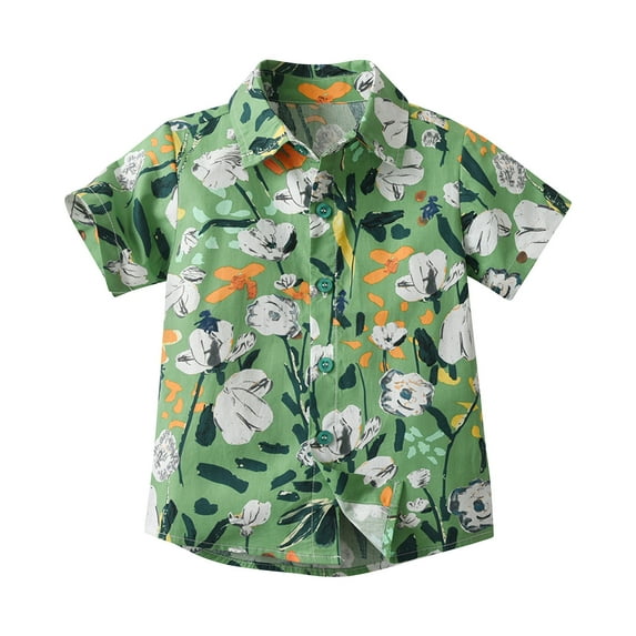 ZACPNCV Boy's Button Down Hawaiian Shirts Short Sleeve Cool Cartoon Print Dress Tops T-Shirt for Kids Green 3-4 Years