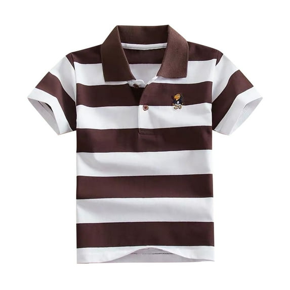 ZACPNCV Boy's Button Down Shirts Kids Stripe Tops Boys Short Sleeve Uniform Summer Shirt Coffee 10-12 Years