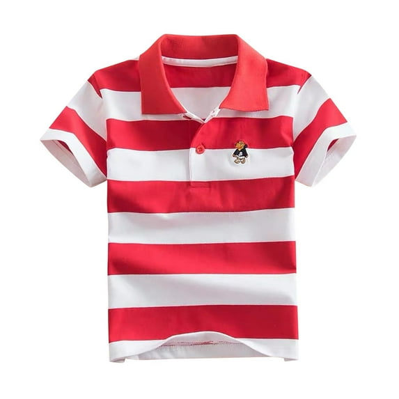 ZACPNCV Boy's Button Down Shirts Kids Stripe Tops Boys Short Sleeve Uniform Summer Shirt Red 4-5 Years