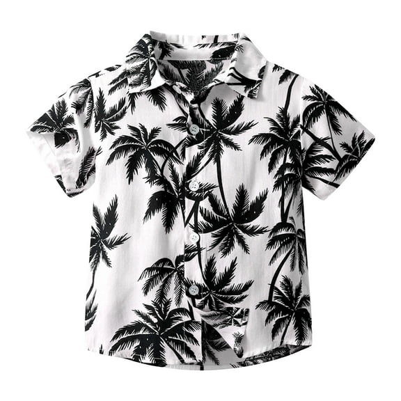 ZACPNCV Boy's Print Button Down Hawaiian Shirt Short Sleeve Tops Little Boy Beach Clothes Print Tops White 8-9 Years