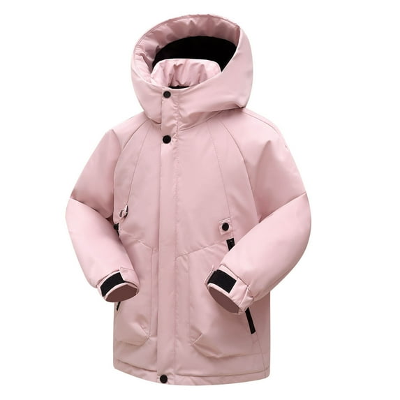 ZACPNCV Boy's Ski Jacket Kids Waterproof Warm Winter Coat Windproof Thick Insulated Snowboarding Jackets with Hood Pink 13-15 Years