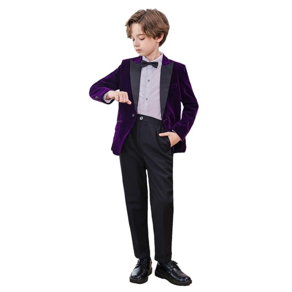 ZACPNCV Boy's Slim Fit Formal Suits 4 Piece Outfit for Ring Bearers Kids Dress Toddler Boy Tuxedo Homecoming Suits for Boys Purple 3-4 Years
