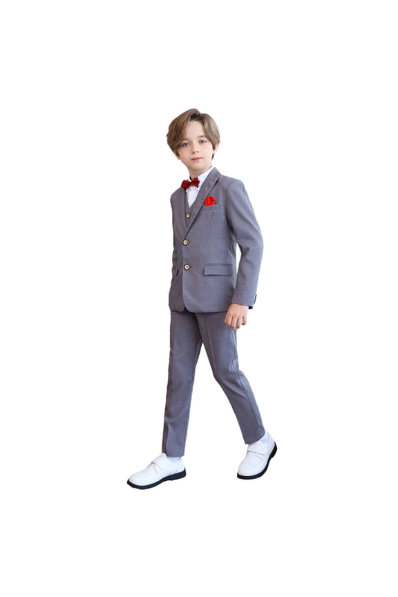 Boy's Slim Fit Formal Suits 6 Piece Outfit for Ring Bearers Kids Dress Toddler Boy Tuxedo Homecoming Suits for Boys Gray 9-10 Years