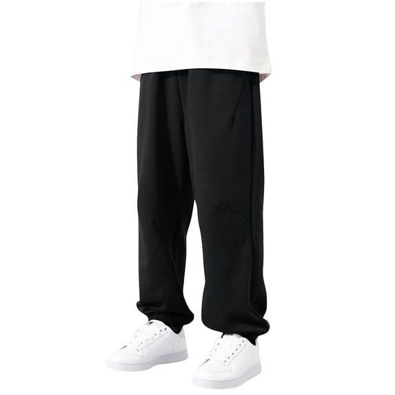 ZACPNCV Boy's Sweatpants Straight Leg Open Bottom Casual Pants Elastic Waist Athletic Joggers Sweat Pants with Pockets Black 11-12 Years