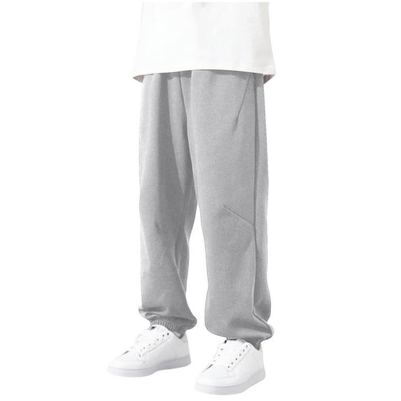 ZACPNCV Boy's Sweatpants Straight Leg Open Bottom Casual Pants Elastic Waist Athletic Joggers Sweat Pants with Pockets Gray 12-13 Years