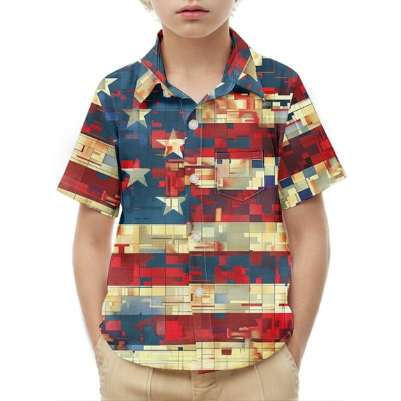 ZACPNCV Boys 4th of July Shirts Kids Flag T-Shirt Girls Patriotic Short Sleeve Tees Cotton Top Clothes Independence Day Clothes Multicolor 10-11 Years