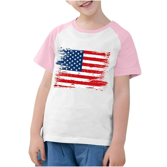 ZACPNCV Boys 4th of July Shirt Flag T-Shirts for Kids Toddler Patriotic Tee Tops Girls Independence Day Gifts Pink 13-14 Years