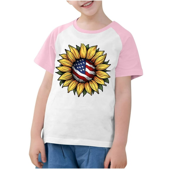 ZACPNCV Boys 4th of July Shirt Flag T-Shirts for Kids Toddler Patriotic Tee Tops Girls Independence Day Gifts Pink 3-4 Years