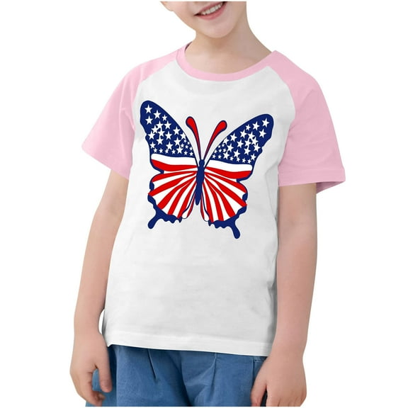ZACPNCV Boys 4th of July Shirt Flag T-Shirts for Kids Toddler Patriotic Tee Tops Girls Independence Day Gifts Pink 3-4 Years