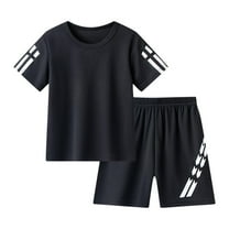 ZACPNCV Boys Active Shorts Set 2 Piece T-shirt and Mesh Shorts Quick-Dry Summer Outfit for Kids Black 10-12 Years