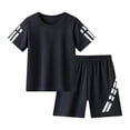 thumbnail image 1 of ZACPNCV Boys Active Shorts Set 2 Piece T-shirt and Mesh Shorts Quick-Dry Summer Outfit for Kids Black 8-10 Years, 1 of 4
