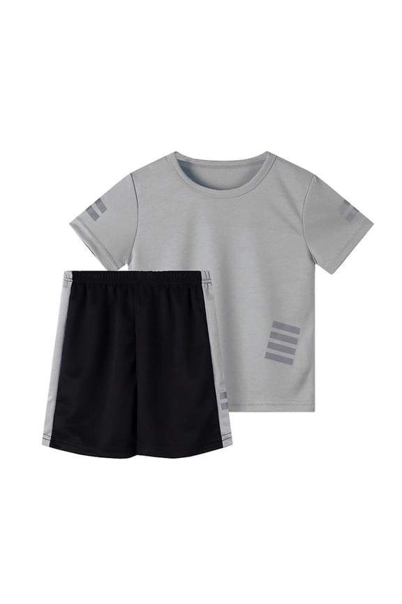 Boys Active Shorts Set 2 Piece T-shirt and Mesh Shorts Quick-Dry Summer Outfit for Kids Gray 10-12 Years
