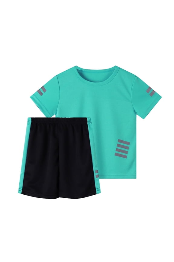 Boys Active Shorts Set 2 Piece T-shirt and Mesh Shorts Quick-Dry Summer Outfit for Kids Green 10-12 Years
