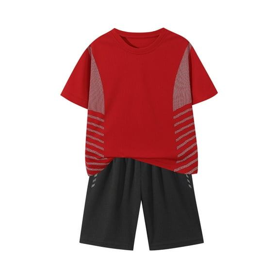 ZACPNCV Boys Athletic Short Sets with Pockets Quick Dry Lightweight Heather Summer Outfits Performance Sports School Sets Red 5-6 Years