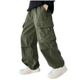 thumbnail image 1 of ZACPNCV Boys Baggy Cargo Pants Casual Loose Fit Parachute Pant Fashion Harem Joggers Trousers with Pockets Olive Green 6-7 Years, 1 of 6