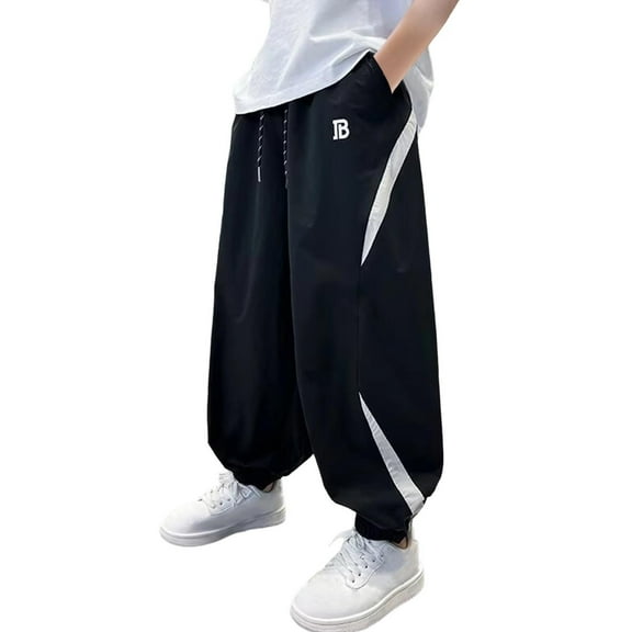 ZACPNCV Boys Baggy Cargo Pants Casual Loose Fit Parachute Pant Harem Joggers Sweatpants with Pockets Black 13-14 Years