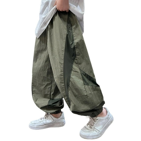 ZACPNCV Boys Baggy Cargo Pants Casual Loose Fit Parachute Pant Harem Joggers Sweatpants with Pockets Green 15-16 Years
