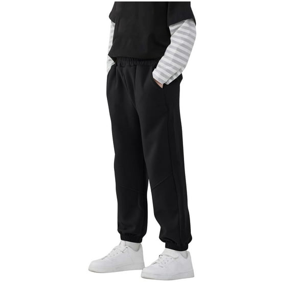 ZACPNCV Boys Baggy Harem Pants Solid Color Elastic Waist Soft Sweatpants Casual Loose Comfy Stretchy Summer Trousers Clothes Black 9-10 Years