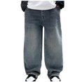 thumbnail image 1 of ZACPNCV Boys Baggy Jeans for Kids Teen Casual Straight Wide Leg Cargo Jeans Loose Elastic Waist Denim Pants Trousers with Pockets Blue 5-6 Years, 1 of 7
