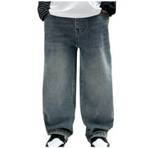 ZACPNCV Boys Baggy Jeans for Kids Teen Casual Straight Wide Leg Cargo Jeans Loose Elastic Waist Denim Pants Trousers with Pockets Blue 7-8 Years
