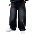thumbnail image 1 of ZACPNCV Boys Baggy Jeans for Kids Teen Casual Straight Wide Leg Cargo Jeans Summer Loose Elastic Waist Denim Pants with Pockets Black 11-12 Years, 1 of 5