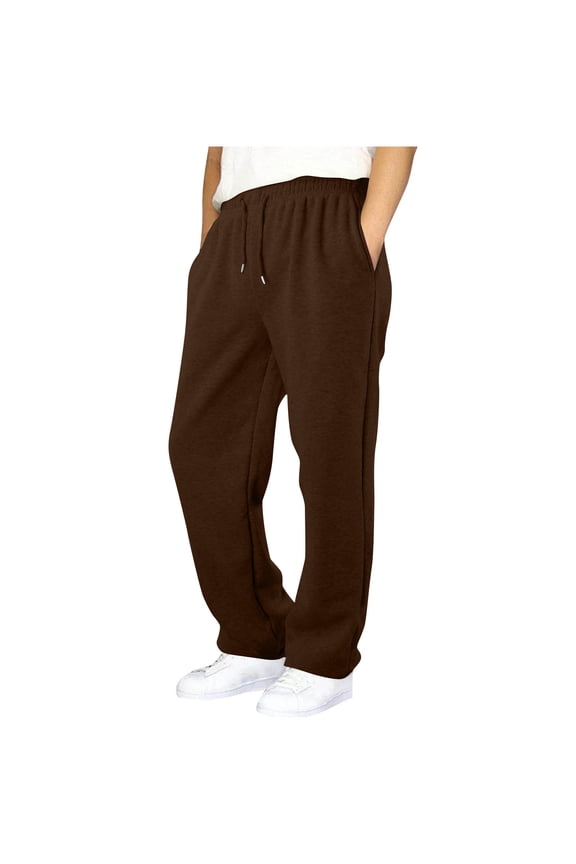 Boys Baggy Sweatpants Straight Wide Leg Open Bottom Casual Pants Elastic Waist Workout Athletic Joggers Pockets Sweat Pants Brown 10-11 Years