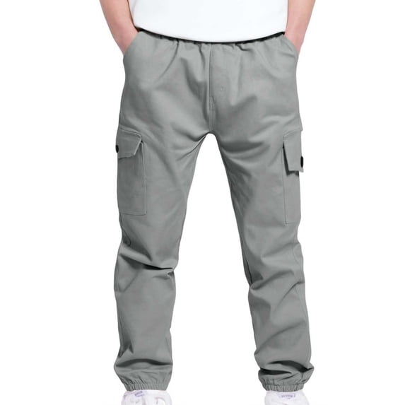 Lovskoo Boys Cargo Pants High Waist Baggy Pants Work Trousers with Multi Pockets Casual Workwear Jogger Sweatpants Gray 12-13 Years