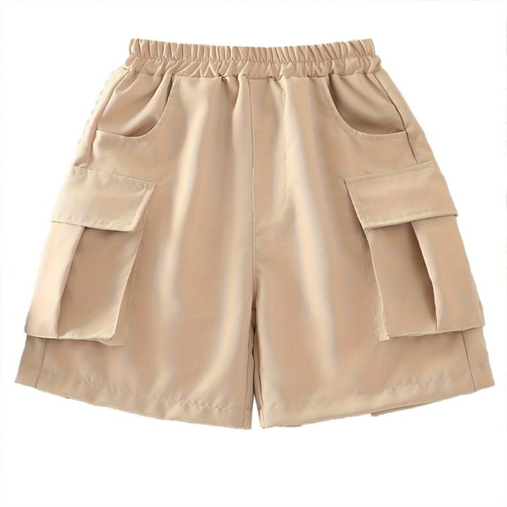 ZACPNCV Boys Cargo Shorts Quick Dry Lightweight Straight Leg Pull-On Hiking Shorts for Sports Outdoor with Pockets Khaki 7-8 Years
