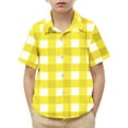 thumbnail image 1 of ZACPNCV Boys Casual Button Down Shirts Stretch Dress Shirs Short Sleeve Plaid Summer Shirts for Boy Yellow 8-9 Years, 1 of 8