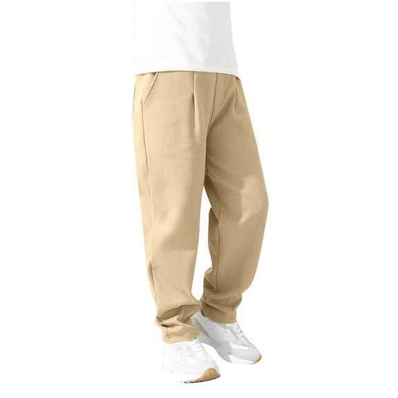 ZACPNCV Boys Casual Elastic High Waisted Work Pants Elastic Waistband Trousers Khaki 9-10 Years