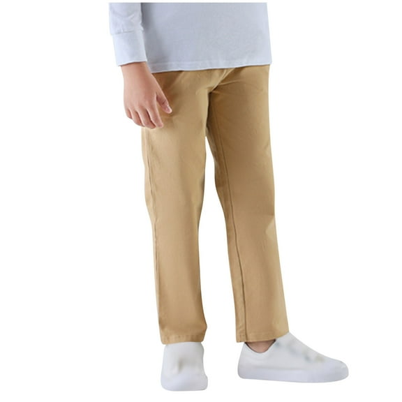 ZACPNCV Boys Chino Pants Solid Color Straight Leg Pants for Kids Summer Uniform Pants with Pockets Khaki 12-14 Years