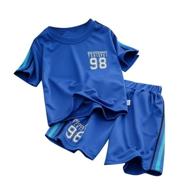 ZACPNCV Boys Clothing Sets Tagless Athletic Performance Crew Neck T-Shirt and Shorts Outfits Blue 14-16 Years