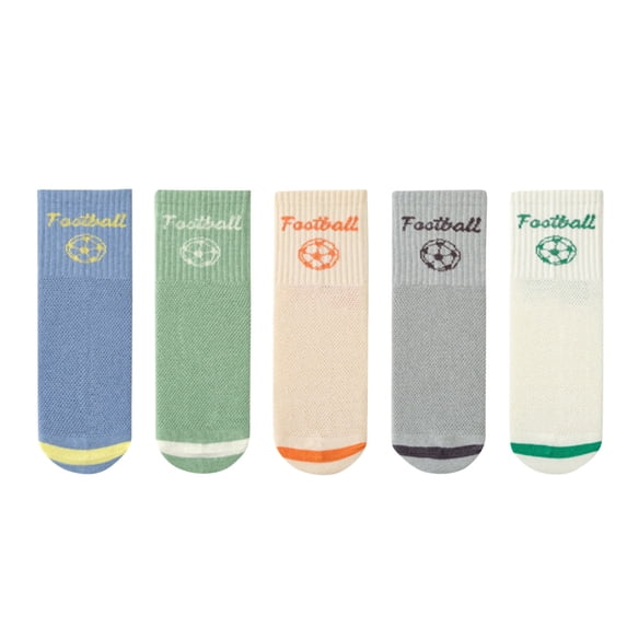 ZACPNCV Boys Crew Socks Unisex School Kids Cotton Athletic Socks with Stripes Letter 5 Pairs Green 6-8 Years