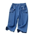 thumbnail image 1 of ZACPNCV Boys Denim Pants Toddler Pull On Lightweight Jeans School Pants with Pocket Gifts Cropped Capri Pants Dark Blue 11-12 Years, 1 of 8