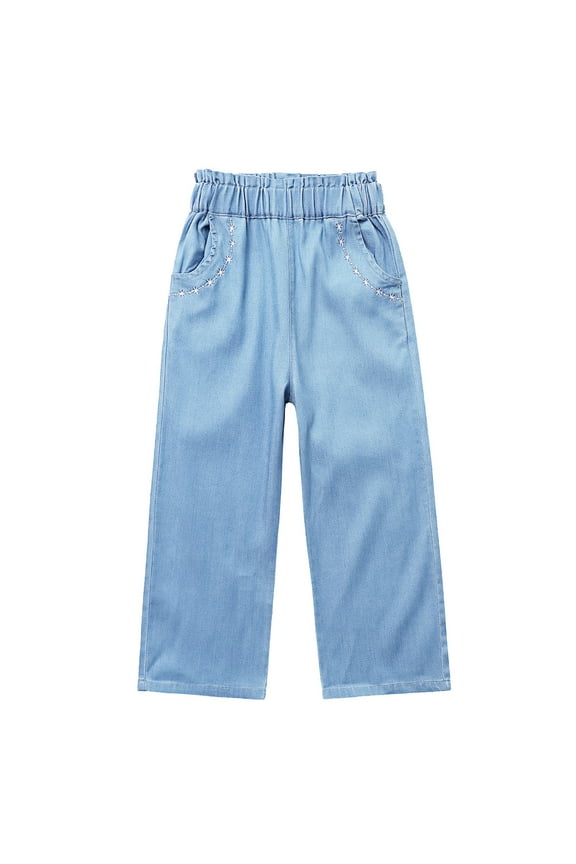 Boys Denim Pants Toddler Pull On Lightweight Jeans School Pants with Pocket Gifts Sky Blue 7-8 Years
