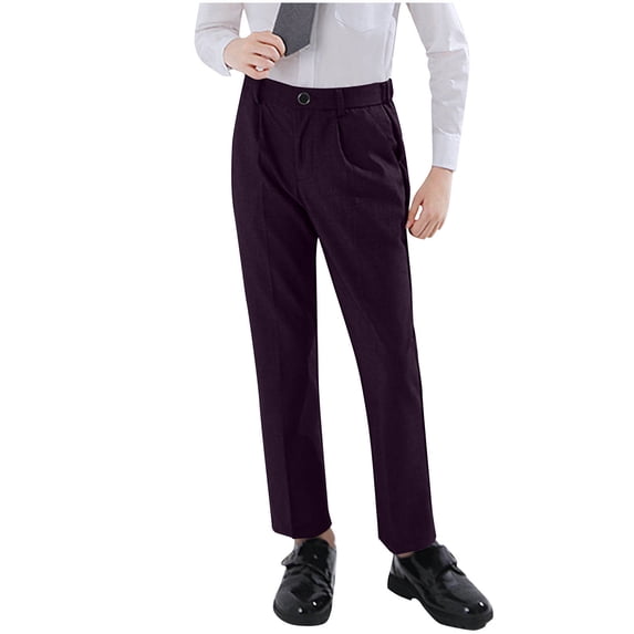 ZACPNCV Boys Dress Pants School Uniform Golf Pants for Boys Adjustable Waist Twill Chino Pant Purple 2-3 Years