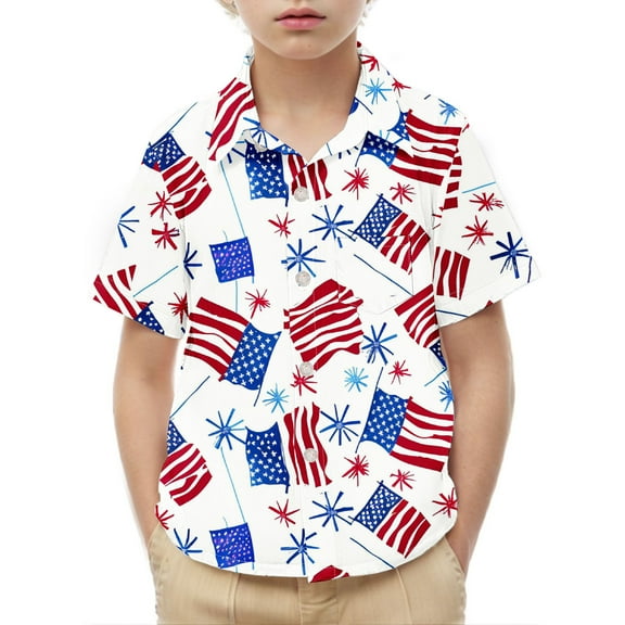 ZACPNCV Boys Flag Shirts 4th of July T-Shirt Kids Cotton Patriotic Tops Tee Independence Day Clothes Multicolor 10-11 Years