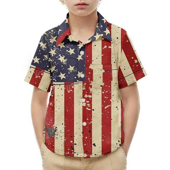ZACPNCV Boys Flag Shirts 4th of July T-Shirt Kids Cotton Patriotic Tops Tee Independence Day Clothes Multicolor 2-3 Years